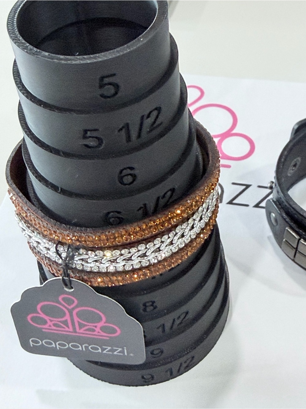Paparazzi Brown and Black Leather Bracelet Set with Crystal Strips - Picture 3 of 3